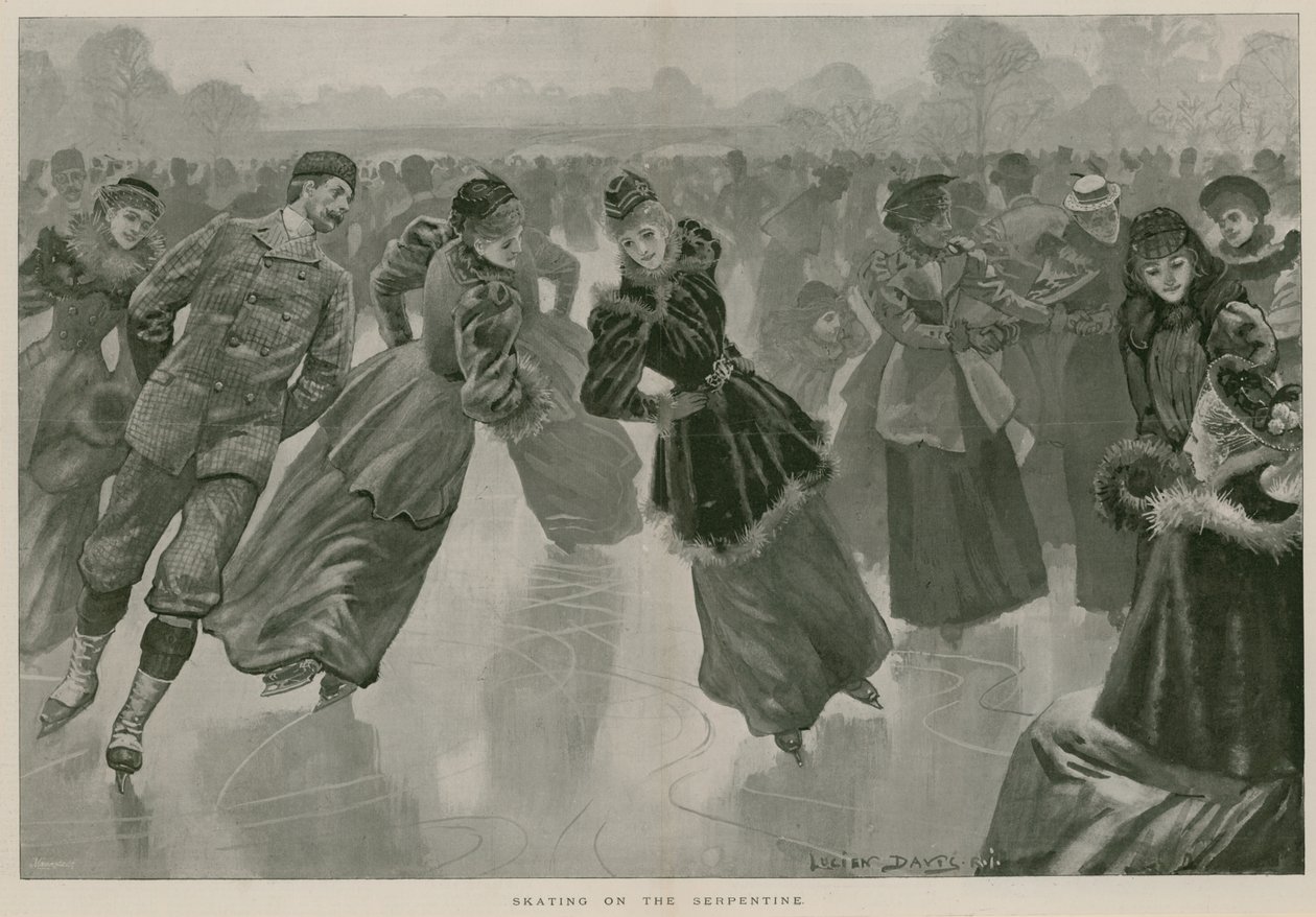 Pattinaggio sulla Serpentine, Hyde Park, Londra (incisione) da Lucien Davis