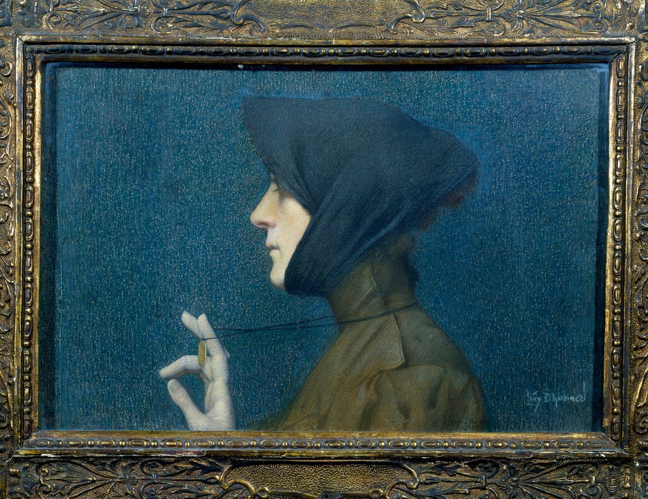 Ritratto di una Donna con un Medaglione. Donna di Profilo che Sostiene il suo Pendente davanti a lei da Lucien Levy Dhurmer
