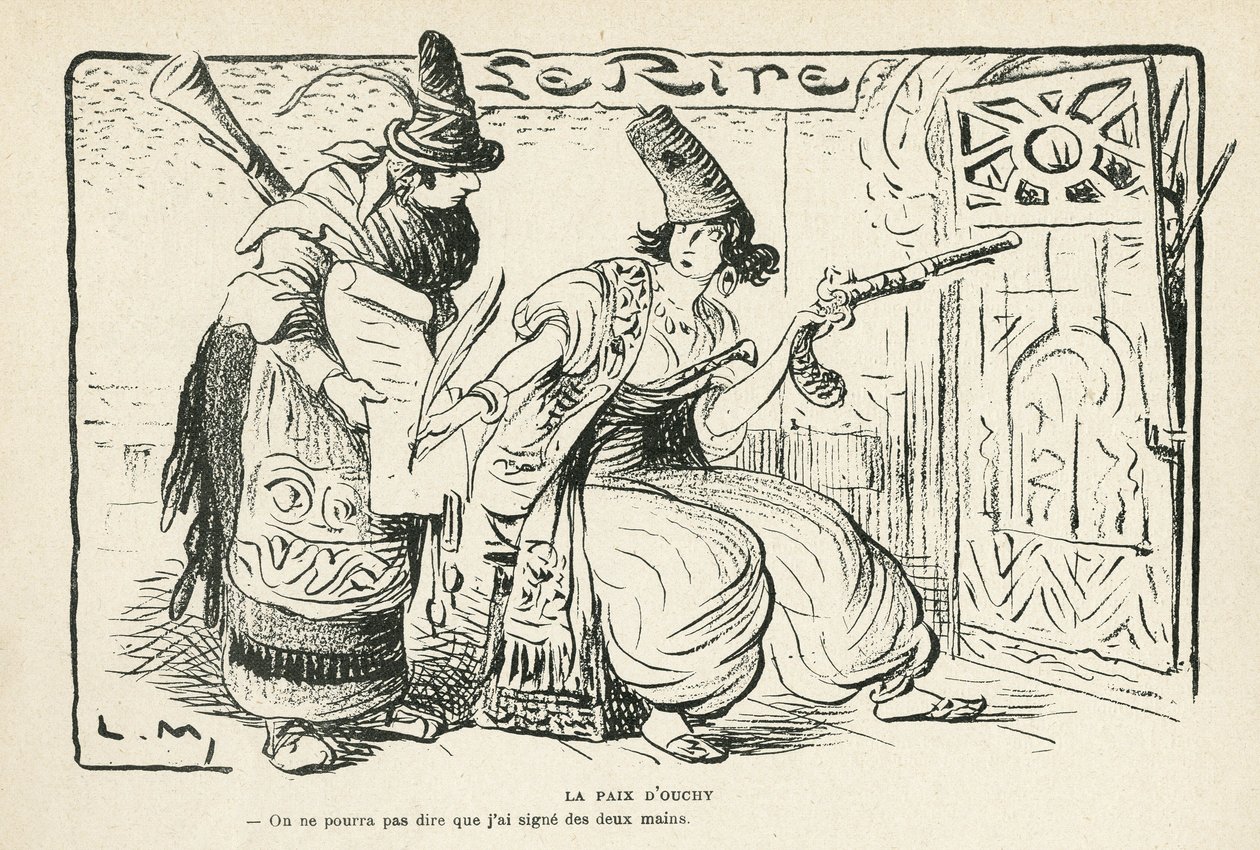 Illustrazione in Le Rire, 26/10/12 - La pace di Ouchy - Balcani, Svizzera, Guerra 14-18, trattato di Losanna da Lucien Metivet