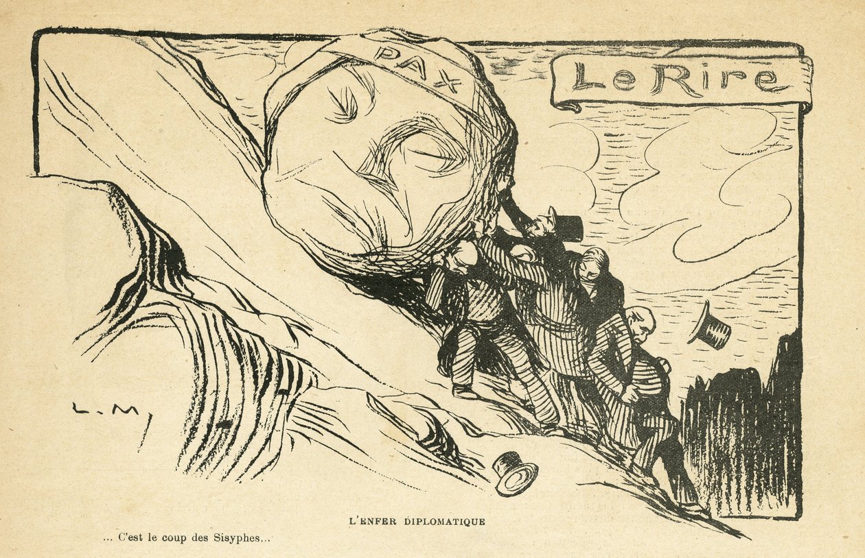 Illustrazione in Le Rire, 28/12/12 - inferno diplomatico - Guerra 14-18 (incisione) da Lucien Metivet