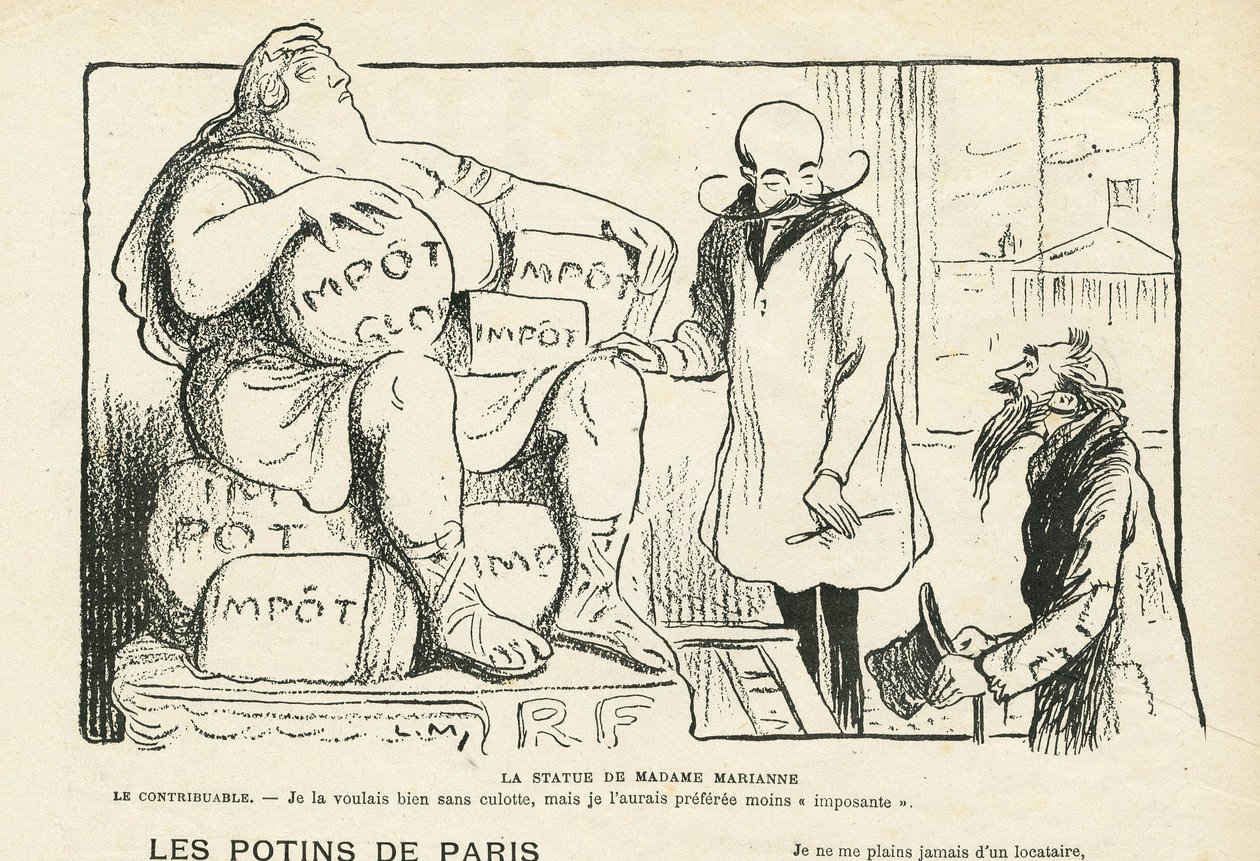 Illustrazione in Le Rire, 29/02/08 - La statua di Madame Marianne (incisione) da Lucien Metivet