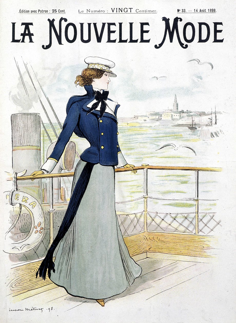 Vela: donna sul ponte di una barca - disegno di L. Metivet, in “La Nouvelle Mode” da Lucien Metivet