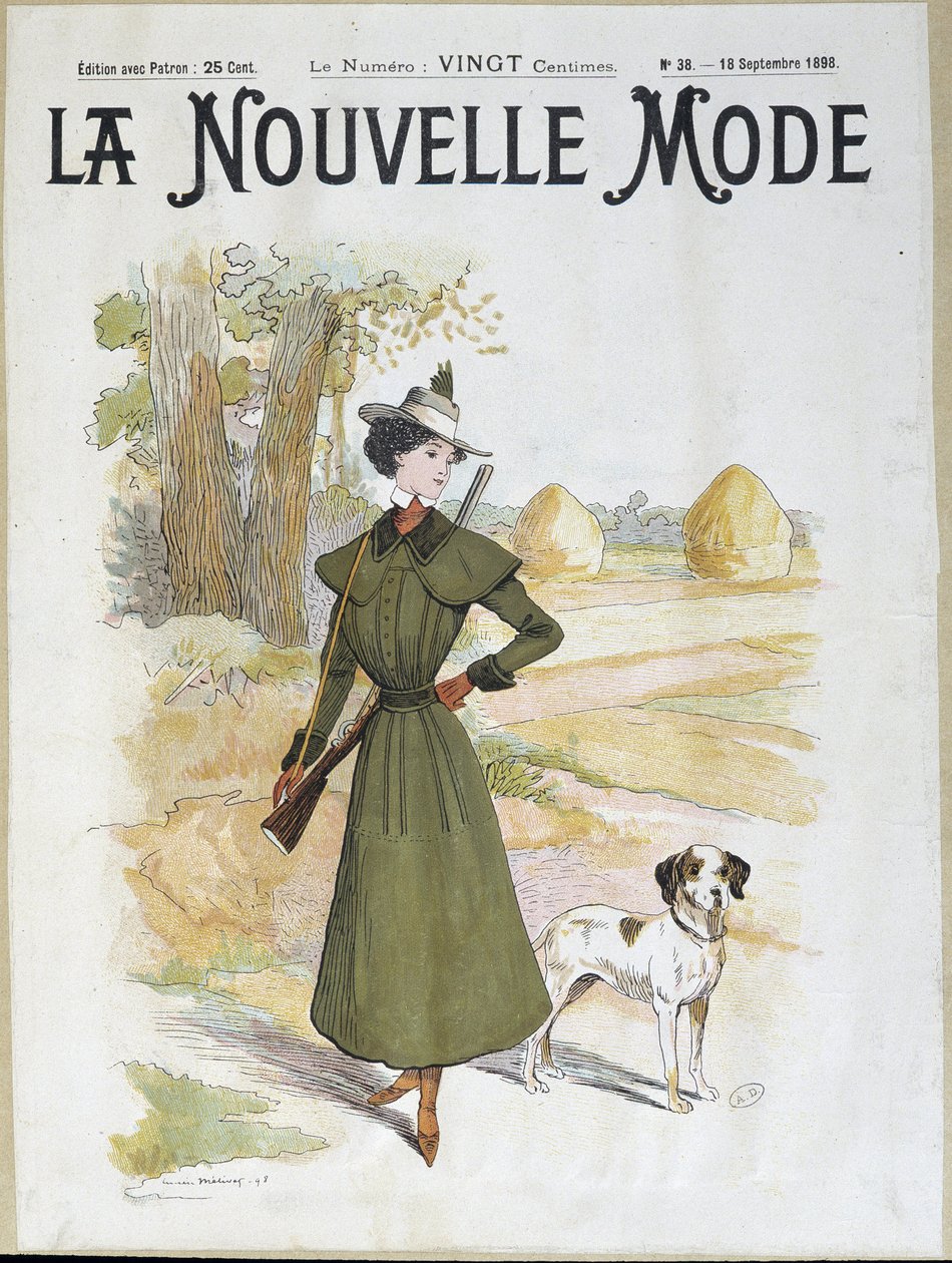 Donna in abbigliamento da caccia con fucile - in "La Nouvelle Mode" da settembre 1898 da Lucien Metivet