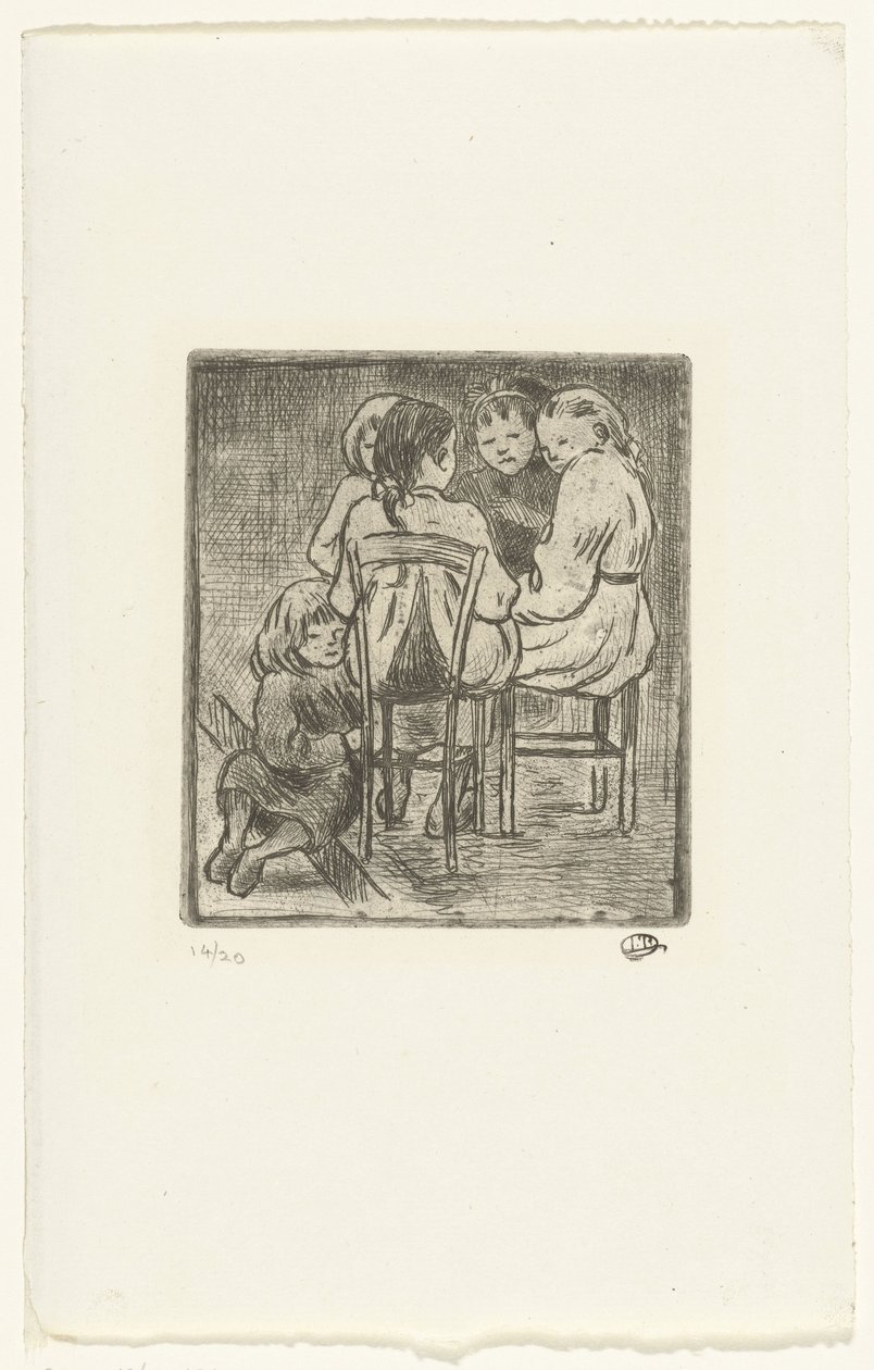 Gruppo di cinque ragazze sedute da Lucien Pissarro