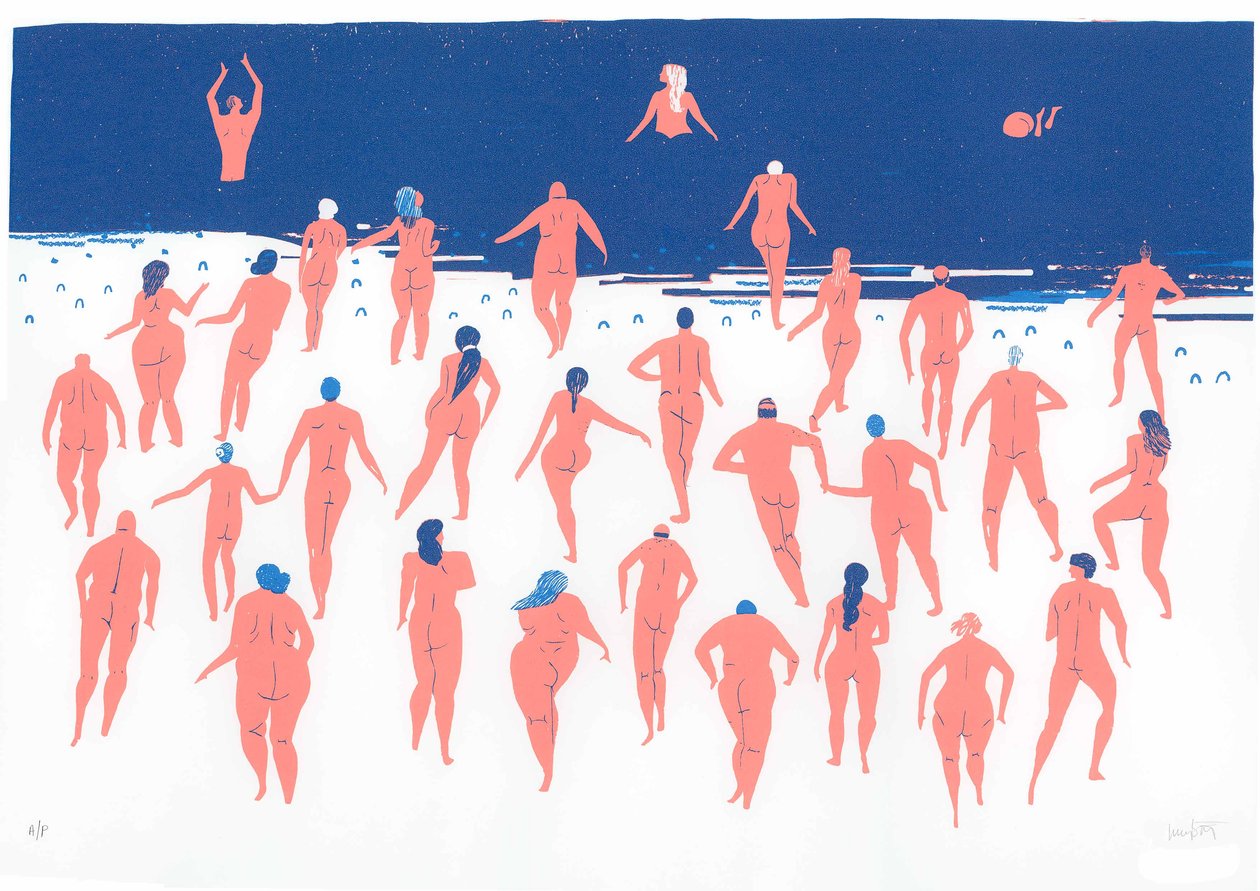Corsa sulla spiaggia nuda, 2016 (serigrafia) da Lucy Banaji