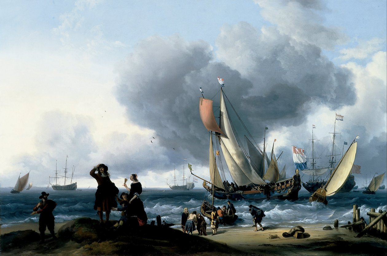 Olandese che si imbarca su uno yacht da Ludolf Backhuysen