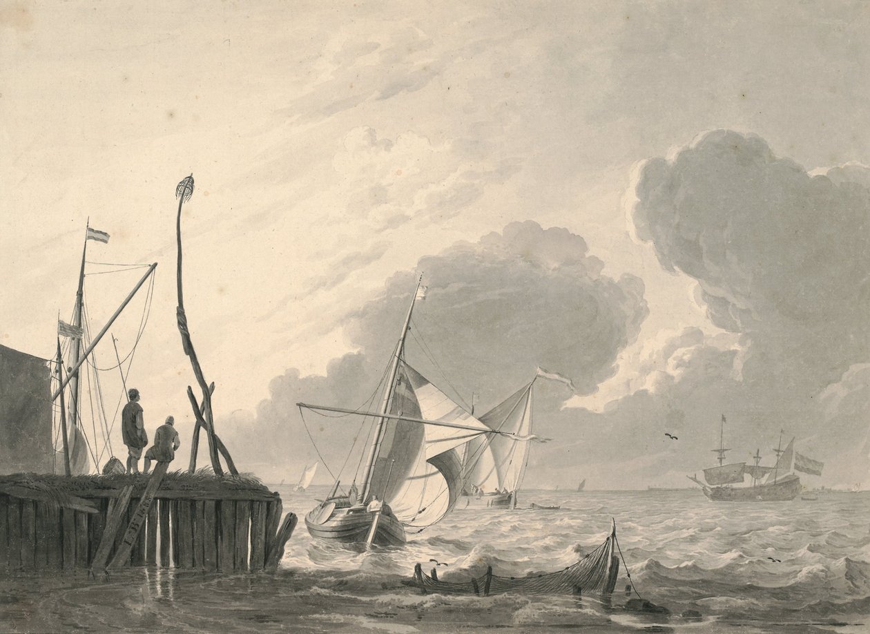 Porto sul mare con temporale in arrivo da Ludolf Bakhuizen