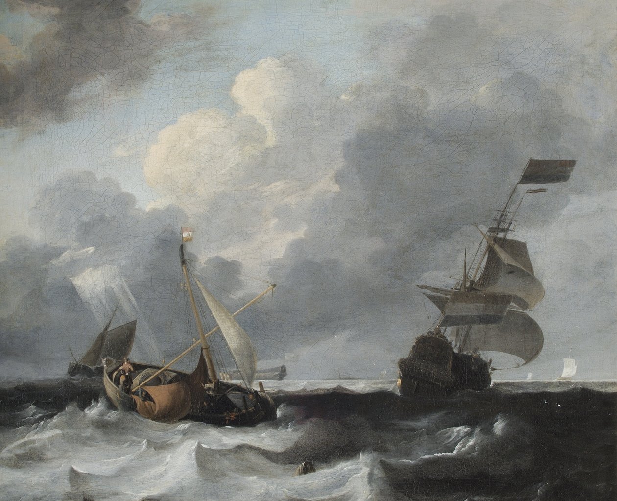 Tempesta al largo della costa con Man o War e barche da pesca da Ludolf Backhuysen