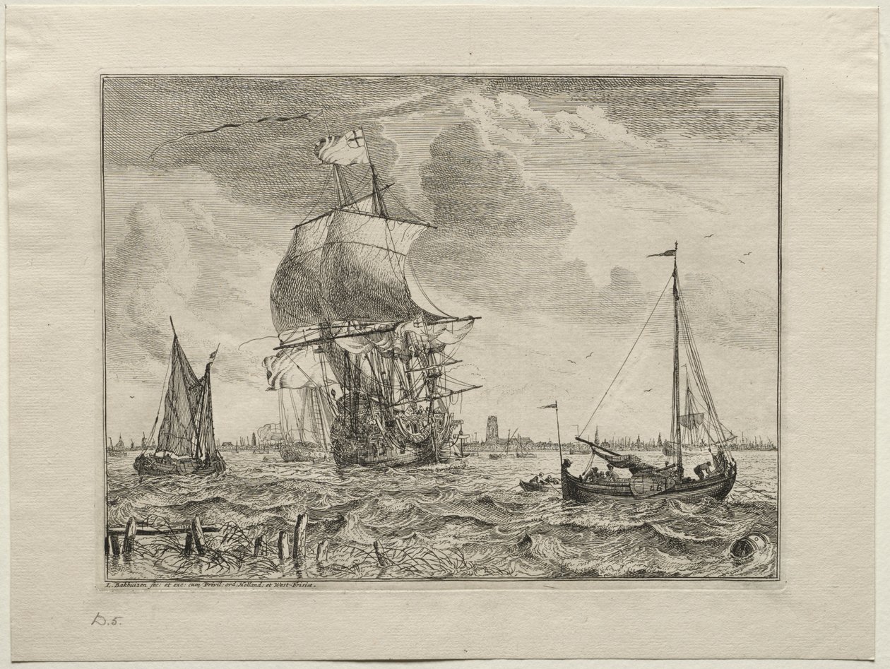 Scena Marina con Amsterdam in Lontananza, 1701 da Ludolf Backhuysen