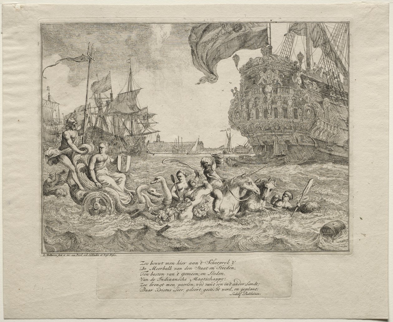 La personificazione di Amsterdam che cavalca il carro di Nettuno da Ludolf Backhuysen
