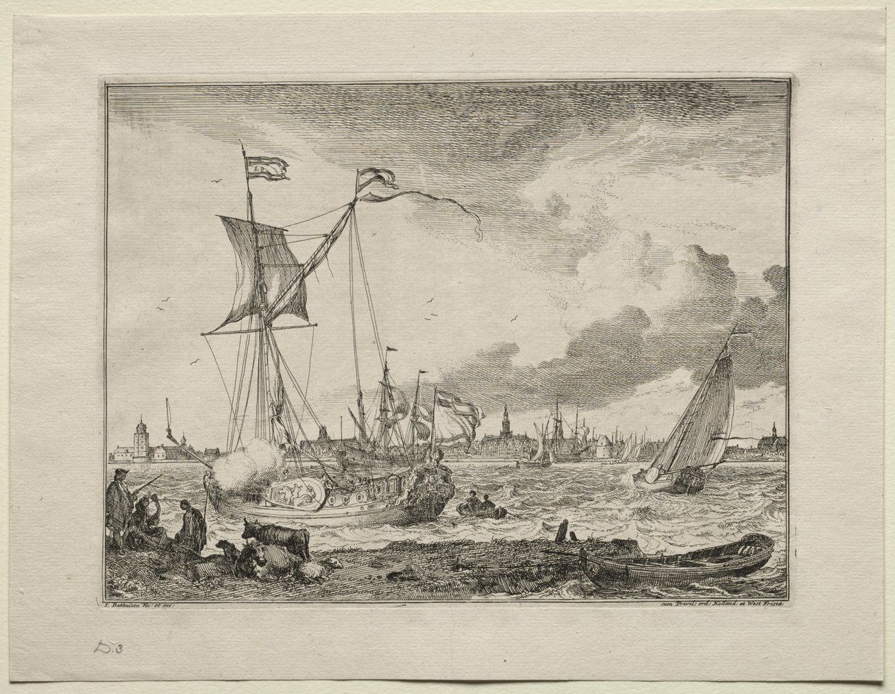 Veduta di Amsterdam con navi in primo piano, 1701 da Ludolf Backhuysen