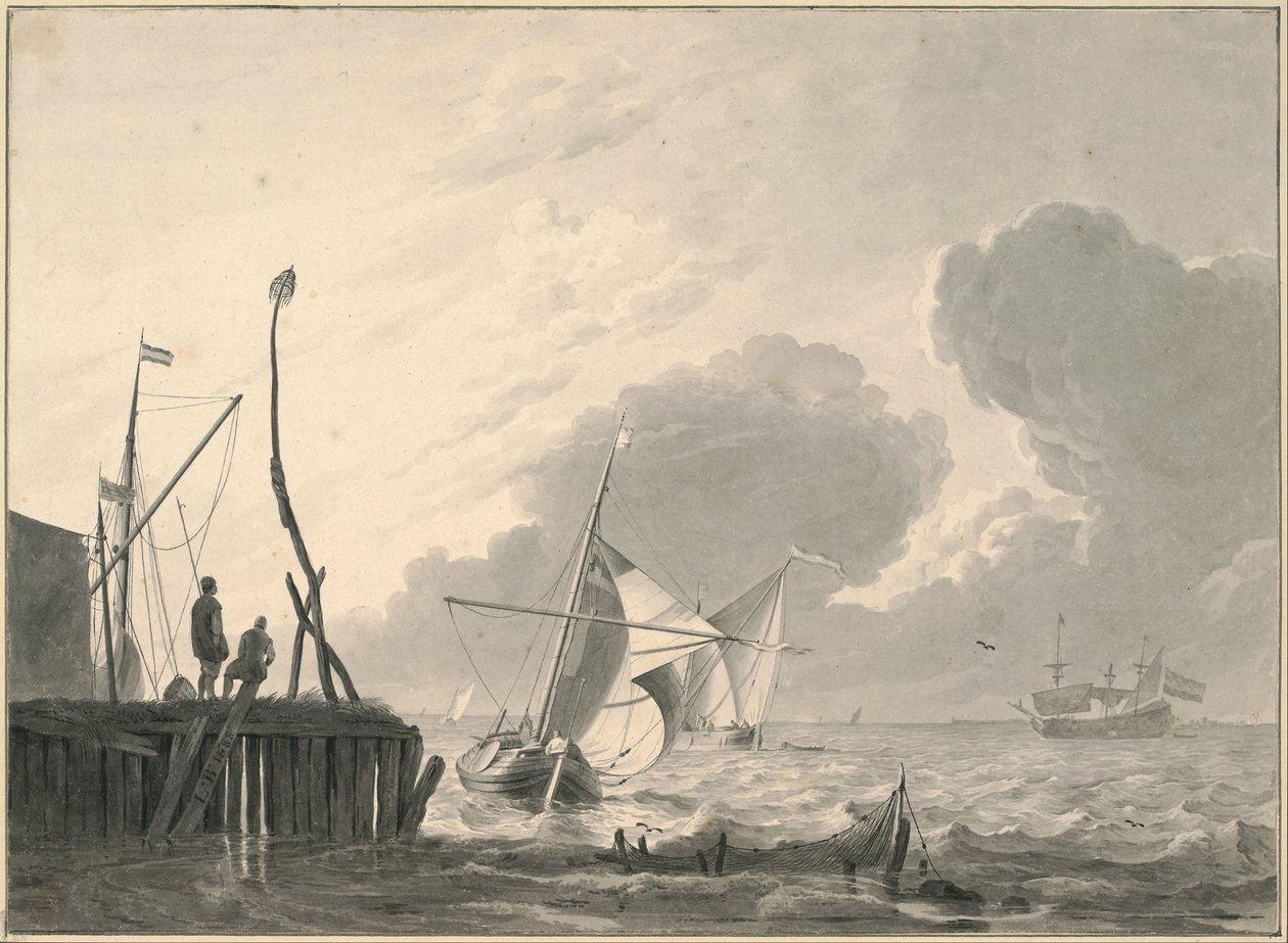 Porto sul mare con temporale in arrivo da Ludolf Bakhuizen