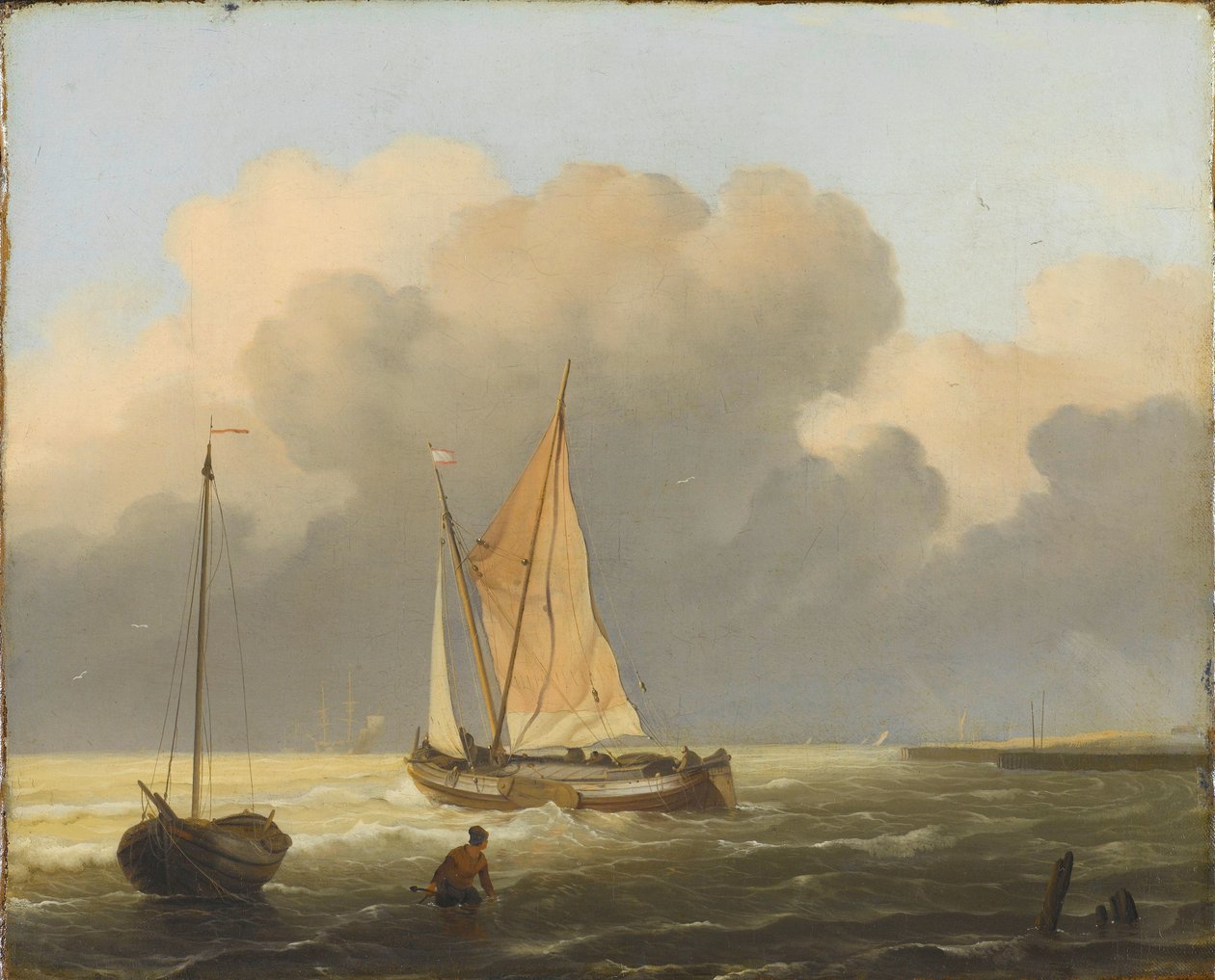 Mari al largo della costa, con barca a vela da Ludolf Bakhuysen