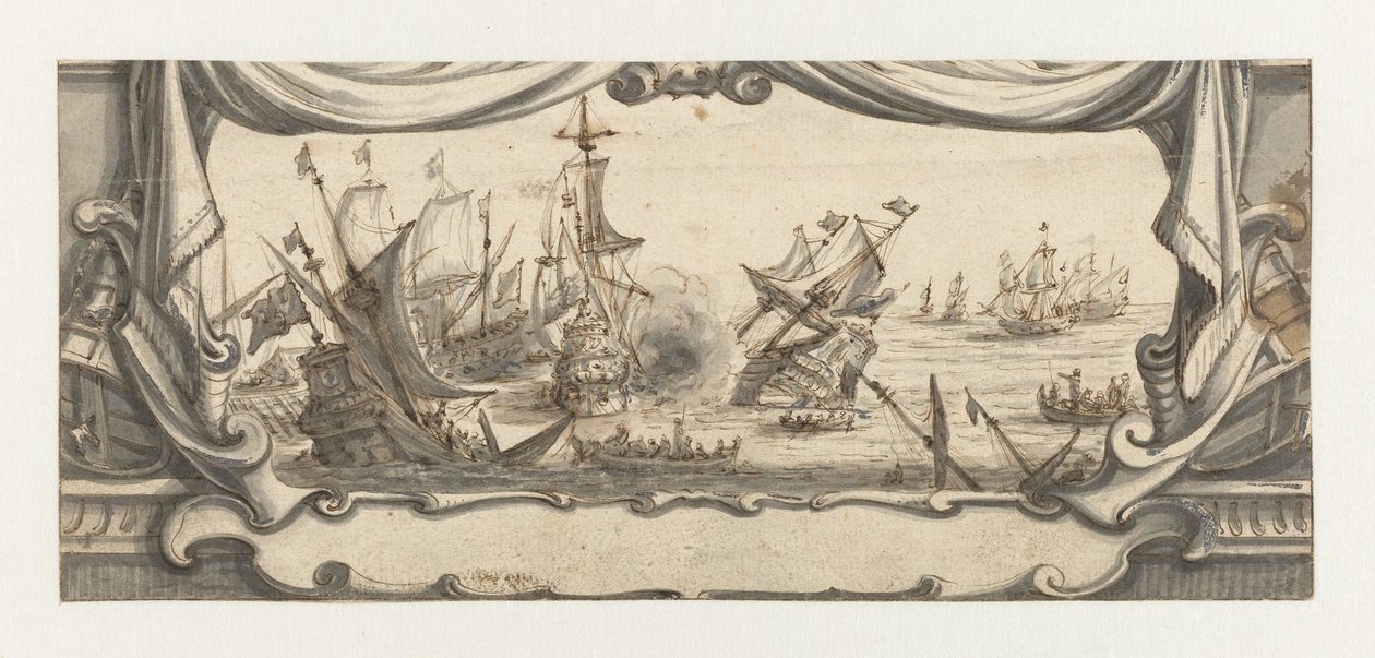 Battaglia navale in una cartouche da Ludolf Bakhuysen