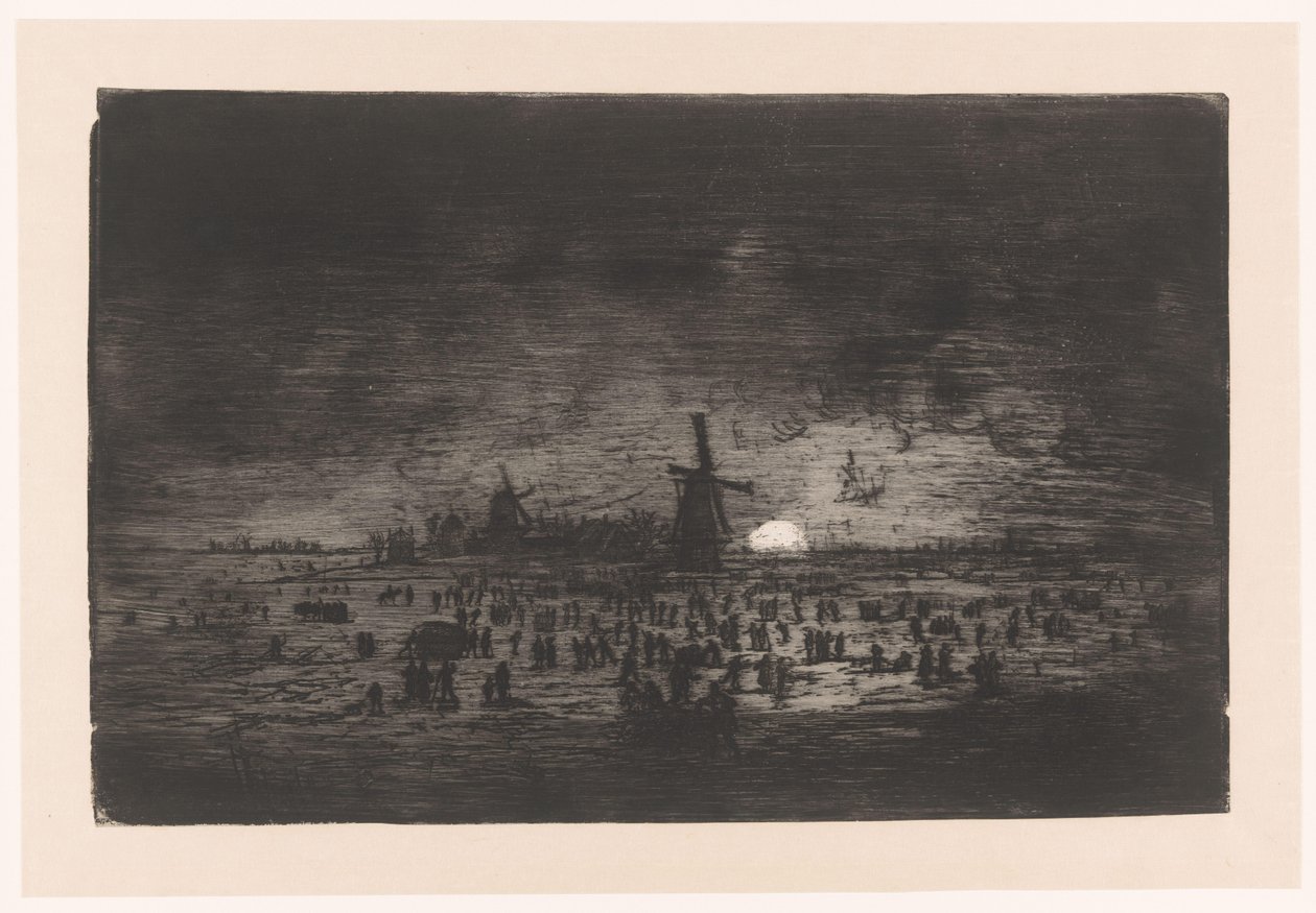 Paesaggio invernale olandese con mulini a vento e pattinatori da Ludovic Napoléon Lepic