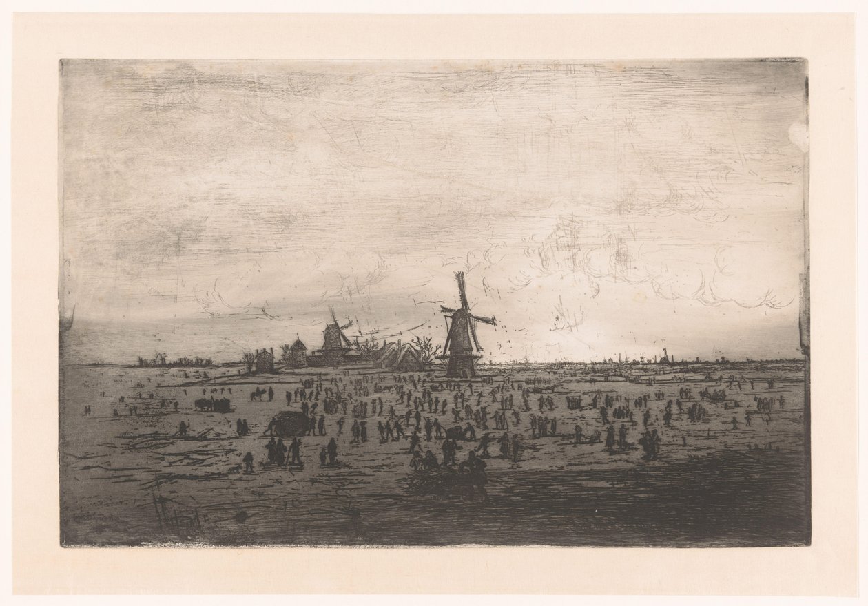 Paesaggio invernale olandese con mulini a vento e pattinatori da Ludovic Napoléon Lepic