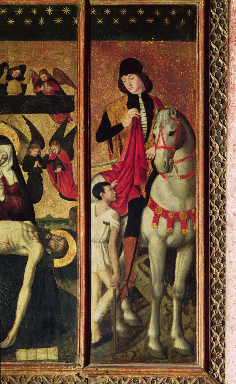 San Martino, pannello sinistro di un trittico che raffigura la Pietà tra San Martino e Santa Caterina, 1475 (dettaglio) da Ludovico Brea