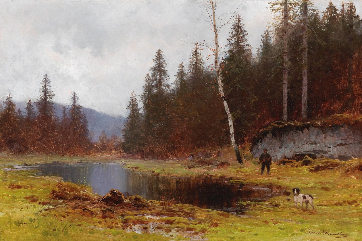 Cacciatore presso lo stagno da Ludvig Skramstad