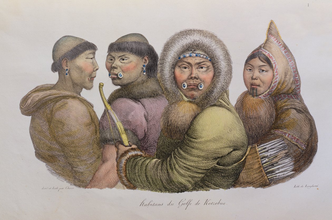 Nativi del Golfo di Kotzebue, Alaska, da Voyage Pittoresque Autour du Monde, pubblicato nel 1822 da Ludwig Choris
