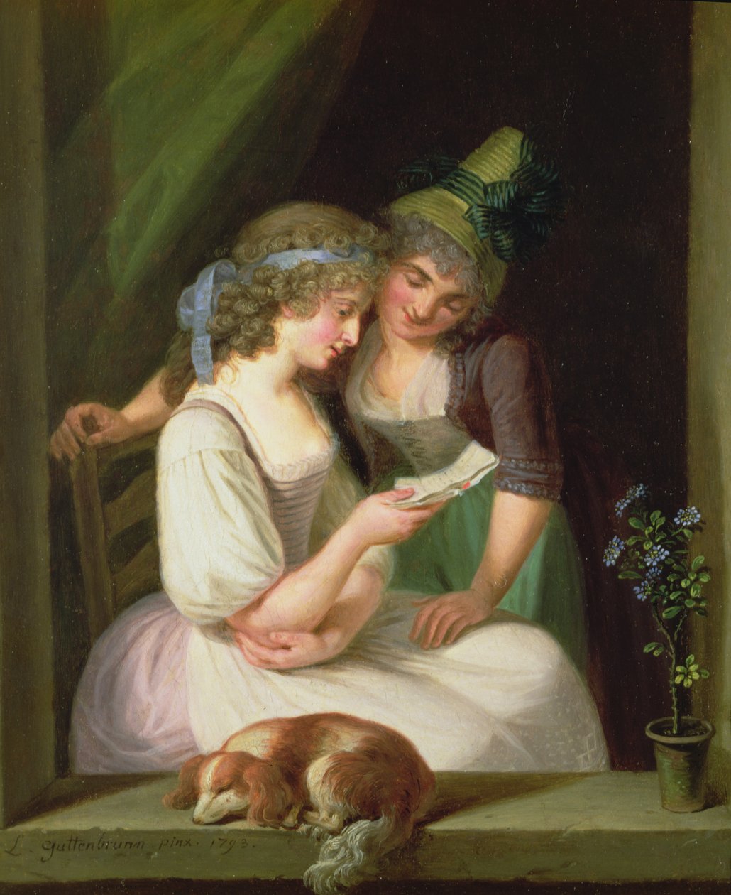 Due donne che leggono una lettera da Ludwig Guttenbrunn