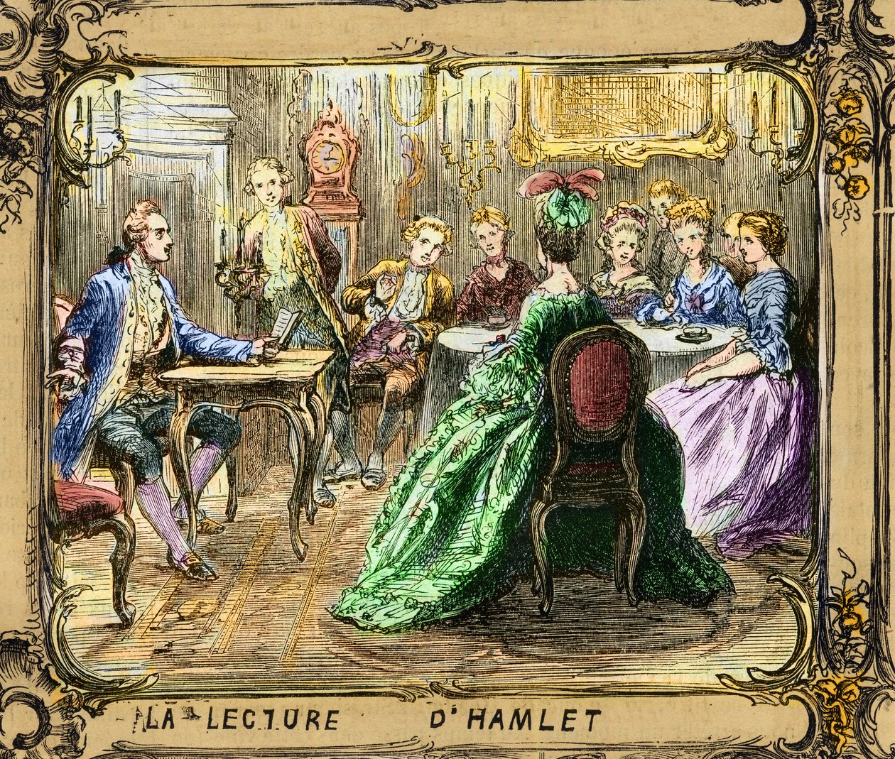 La lettura di Amleto (Shakespeare) - Johann Wolfgang von Goethe a Strasburgo 1770 - incisione di Ludwig Pietsch (1824-1911) da Ludwig (after) Pietsch