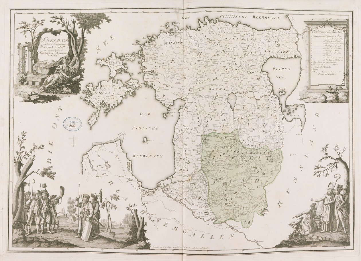 Mappa generale di Estonia e Lettonia. Atlas de la Livonie, 1798 da Ludwig August von Mellin