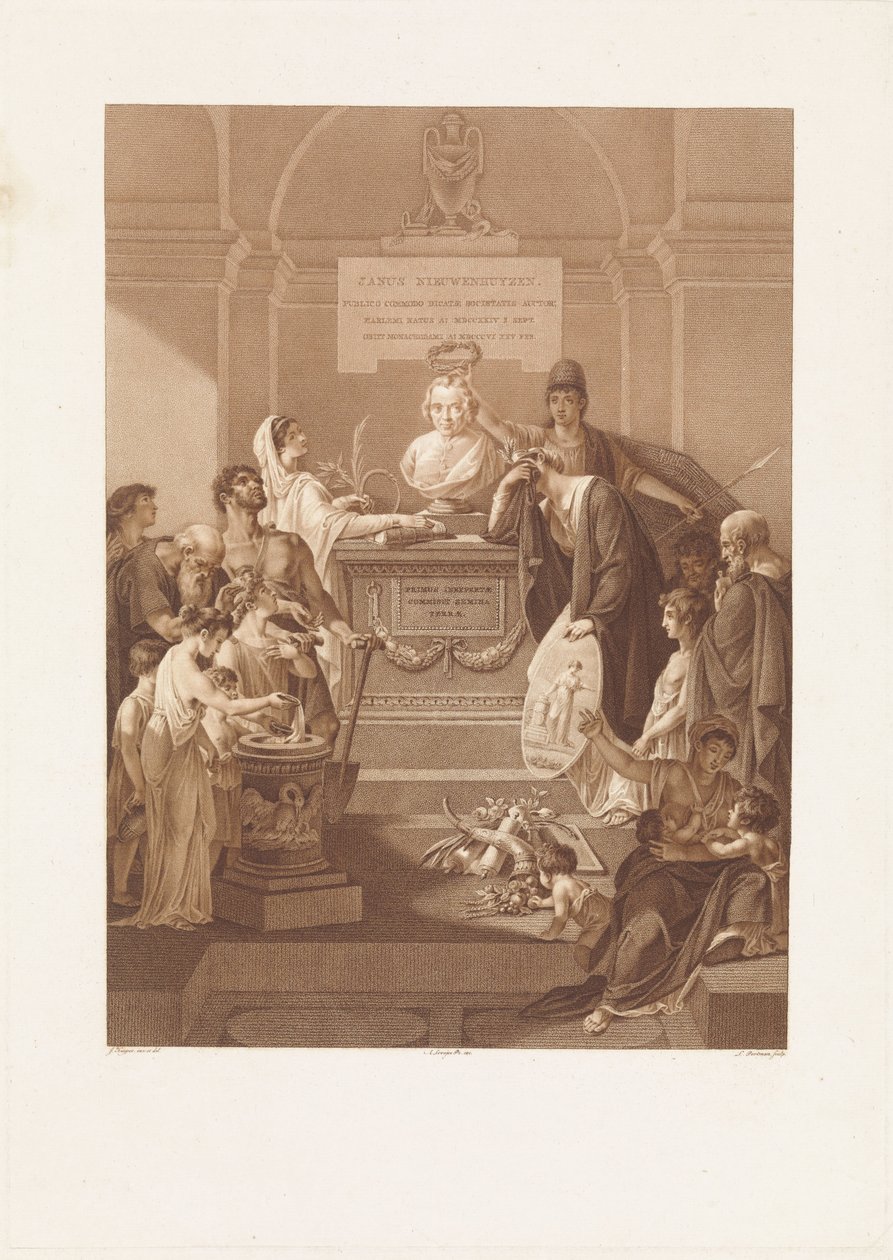 Rappresentazione allegorica con pietra commemorativa per Jan Nieuwenhuyzen, morto nel 1806 da Ludwig Gottlieb Portman