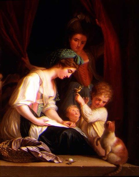 Una Madre e i Suoi Figli con una Governante Dietro da Ludwig Guttenbrunn