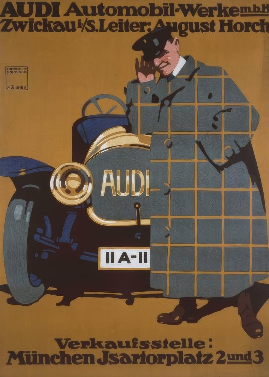 AUDI Automobil-Werke m. b. H. Zwickau i. S. Direttore: August Horch da Ludwig Hohlwein