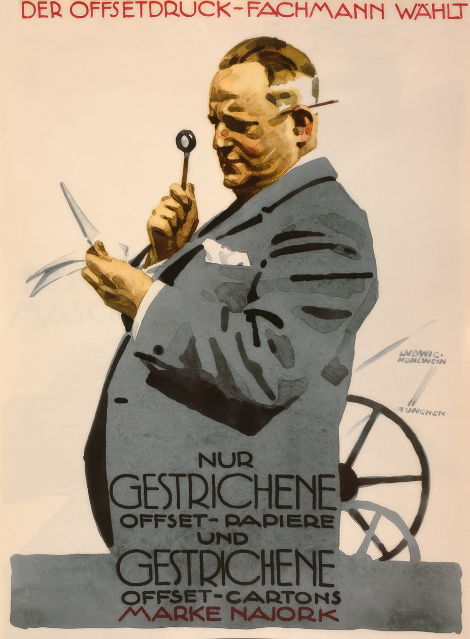 Il tecnico della stampa offset sceglie solo carte offset patinate (..) Marca Najork da Ludwig Hohlwein