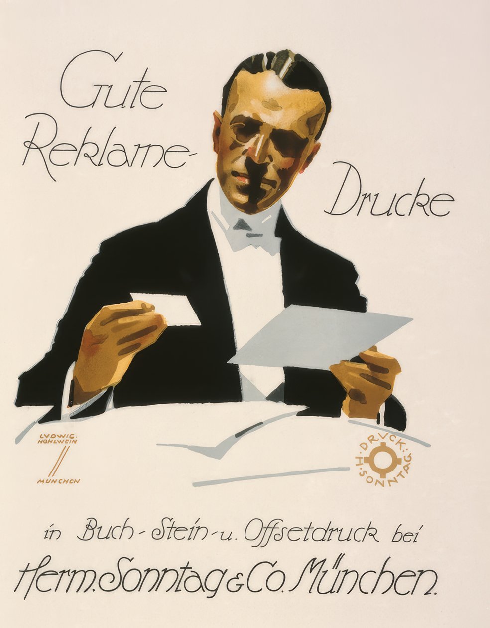 Buone stampe pubblicitarie presso Herm. Sonntag e Co. Monaco da Ludwig Hohlwein