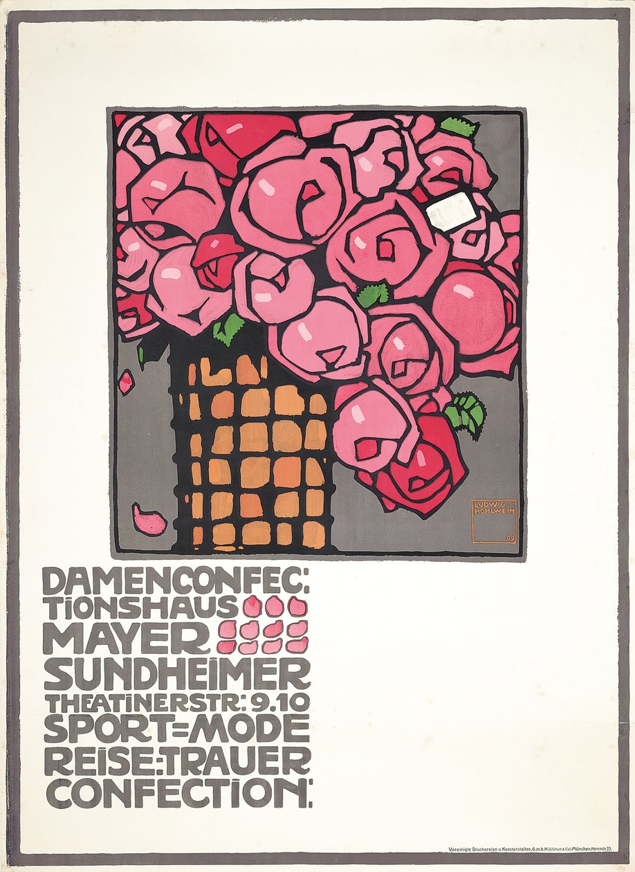 Poster pubblicitario per il negozio femminile Mayer Sundheimer da Ludwig Hohlwein