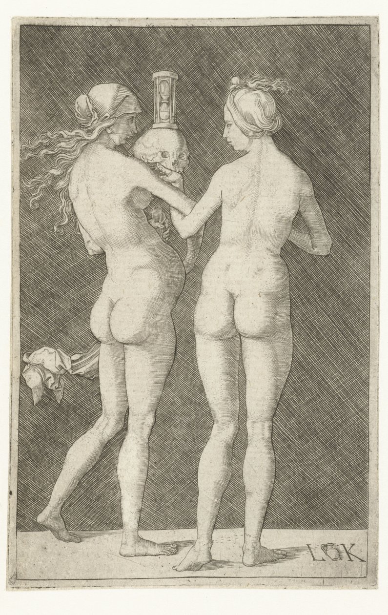Due donne nude con teschio e clessidra da Ludwig Krug