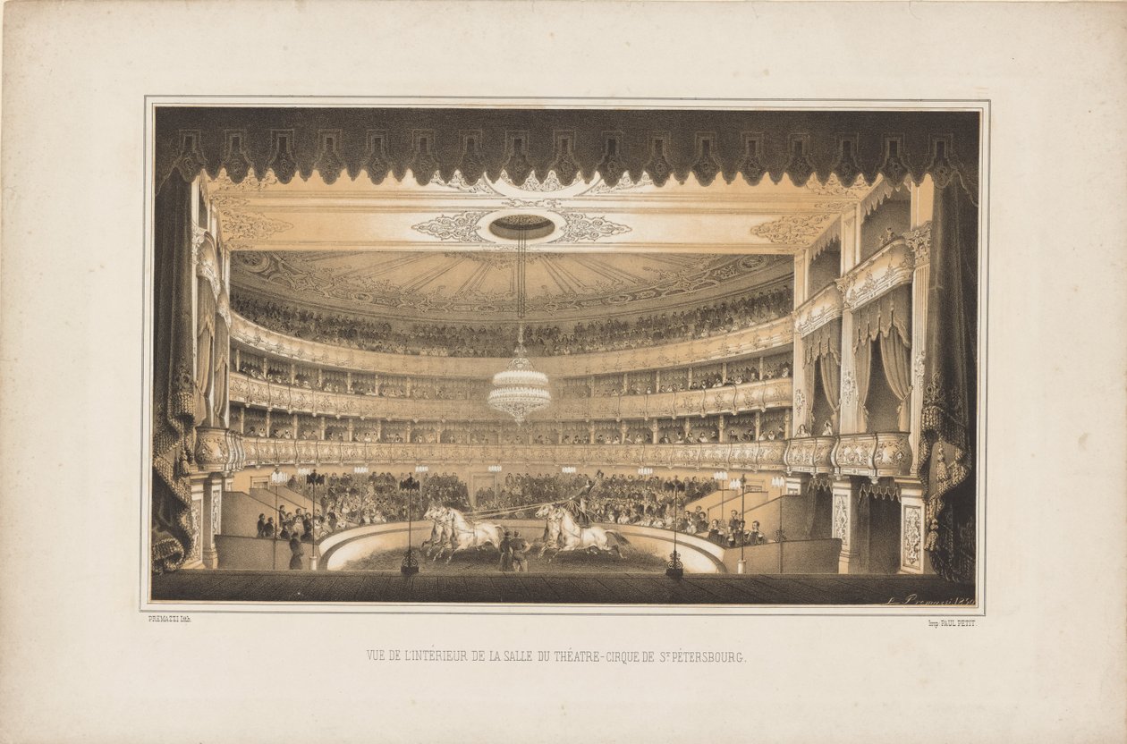 Interno del Teatro del Circo Equestre a San Pietroburgo da Ludwig Premazzi
