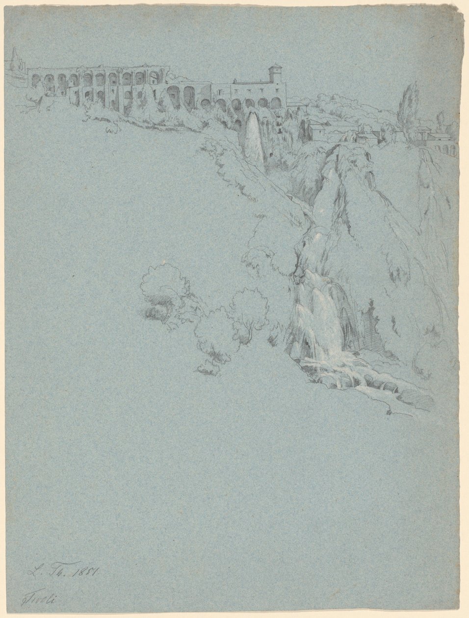 La cascata a Tivoli con la villa di Mecenate da Ludwig Thiersch
