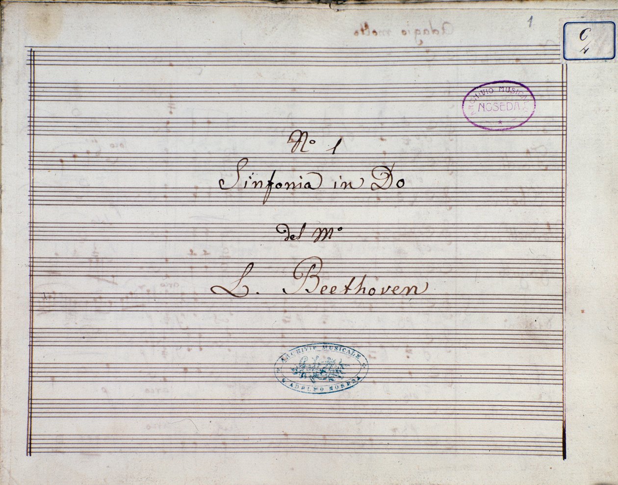 Prima pagina dello spartito per Sinfonia n. 1 in Do maggiore op. 21, di Ludwig van Beethoven da Ludwig van Beethoven