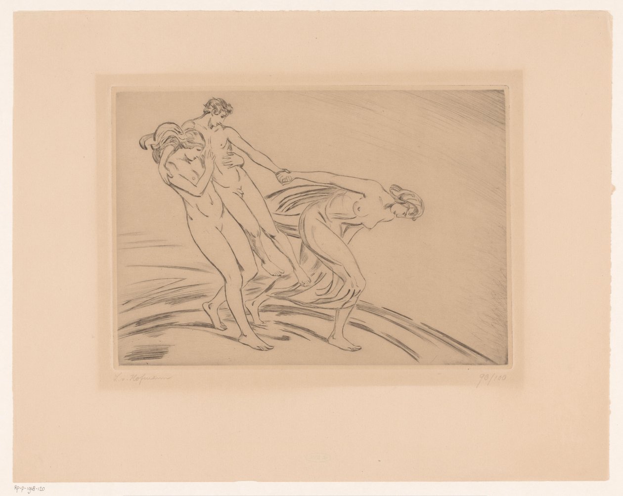 Due donne rapiscono un uomo da Ludwig von Hofmann (signed by artist)