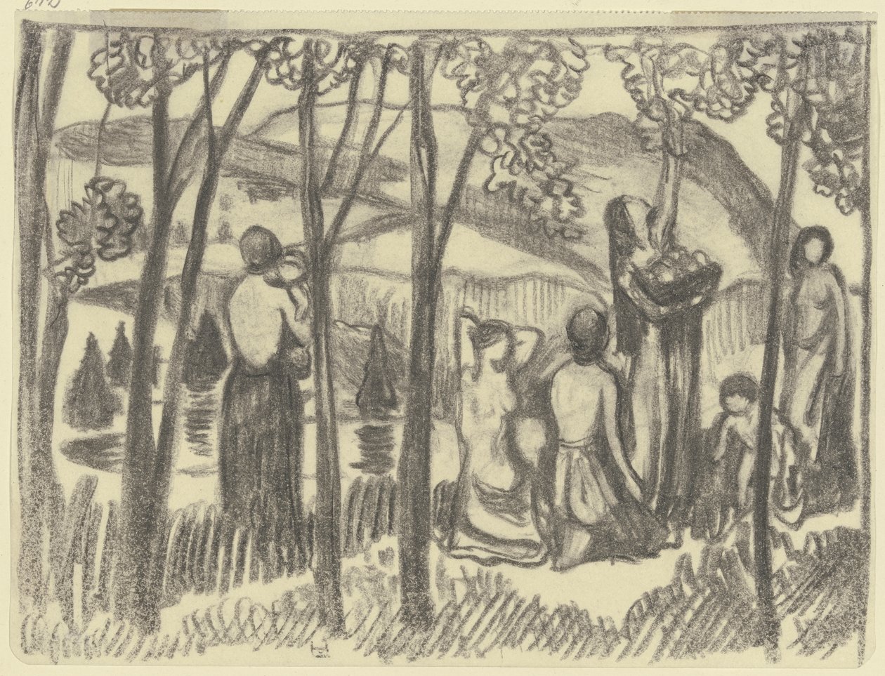 Donne inginocchiate e una raccoglitrice di frutta da Ludwig von Hofmann