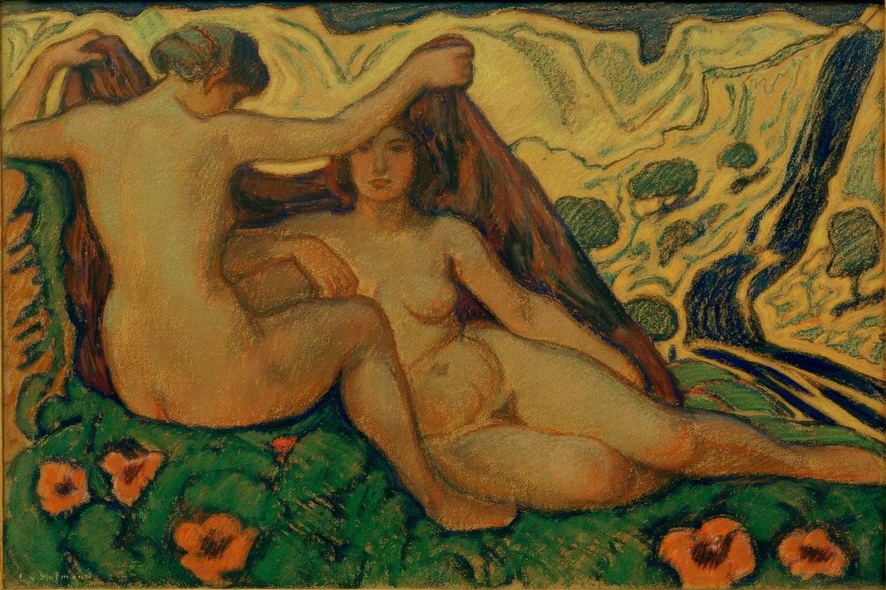Due nudi in paesaggio italiano da Ludwig von Hofmann