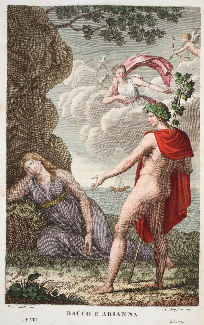 Bacco e Arianna, Libro VIII, illustrazione dalle Metamorfosi di Ovidio, Firenze, 1832 da Luigi Ademollo