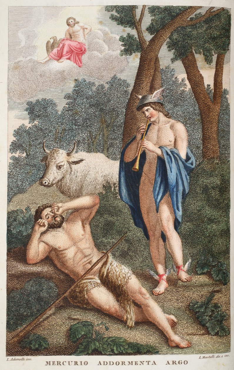Mercurio addormenta Argo, illustrazione dalle Metamorfosi di Ovidio, Firenze, 1832 da Luigi Ademollo