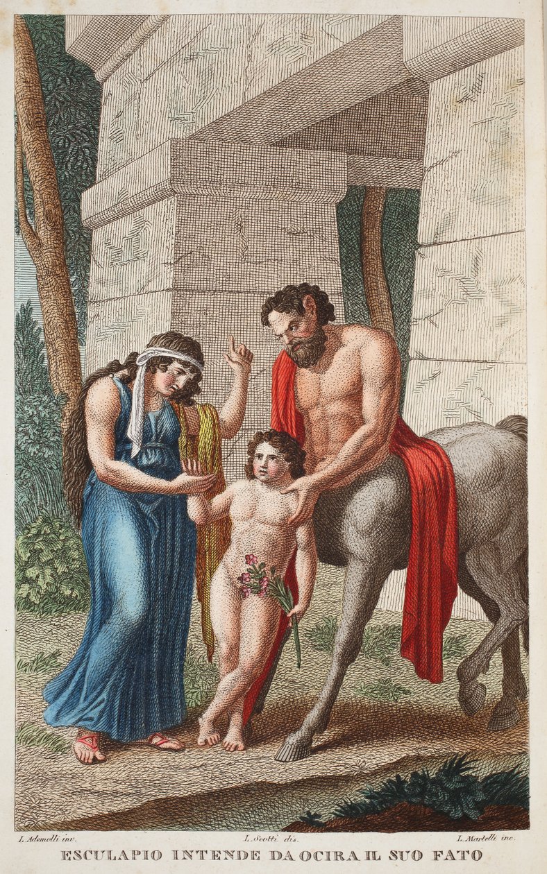 Ocyrrhoe in una giumenta o Esculapio intende da Ocira il suo fato, illustrazione dalle Metamorfosi di Ovidio, Firenze, 1832 da Luigi Ademollo