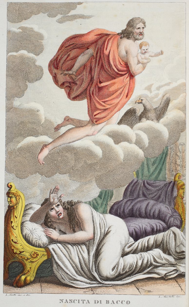 Semele è colpita dal tuono o Nascita di Bacco, illustrazione dalle Metamorfosi di Ovidio, Firenze, 1832 da Luigi Ademollo