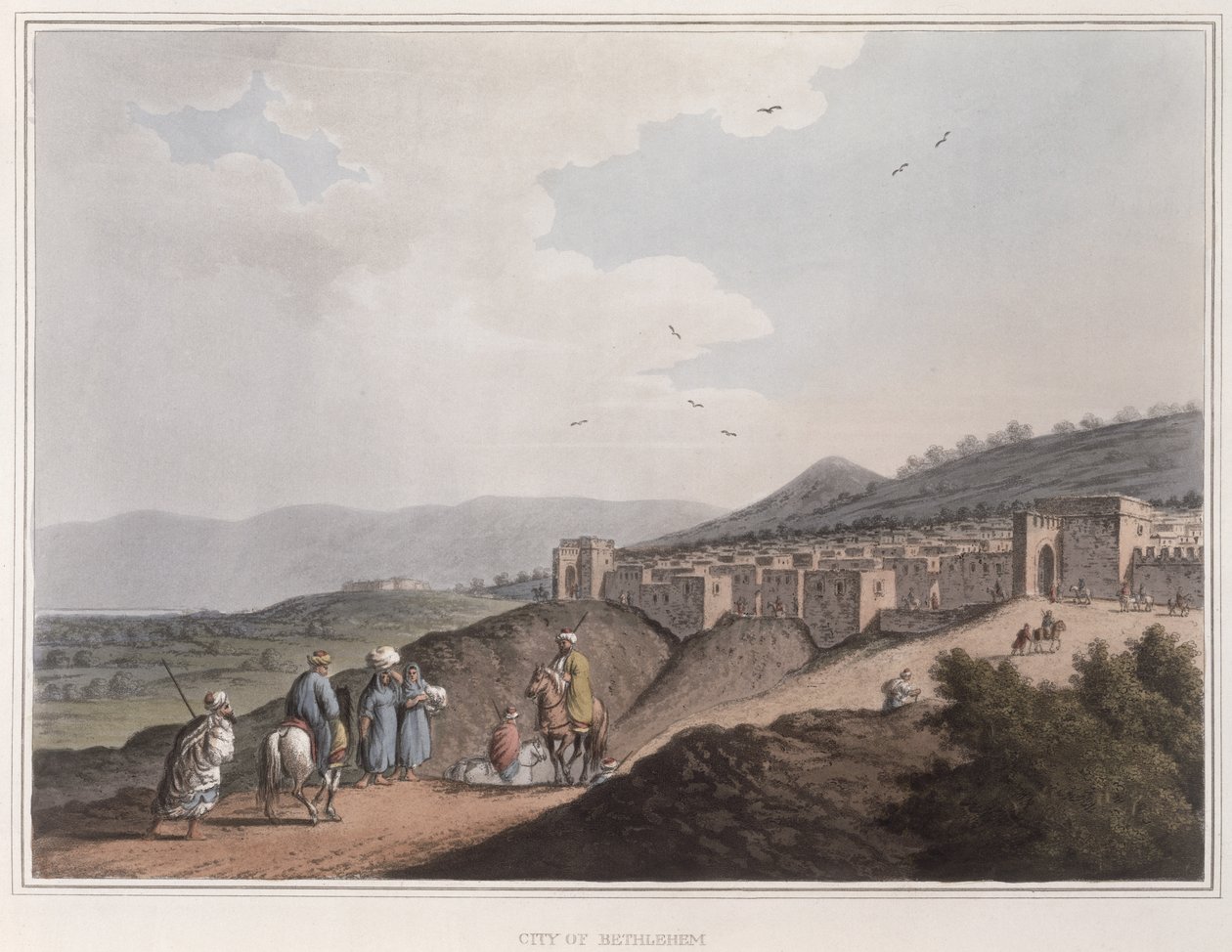 Betlemme in Palestina, vista della parte principale della città con le montagne dell