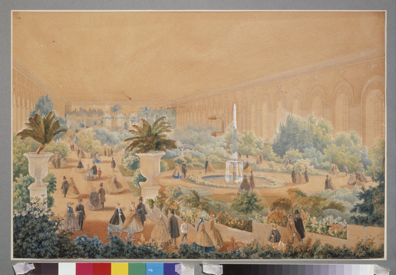 Esposizione di fiori al maneggio di Mosca. Opera di Luigi Premazzi (1814-1891), acquerello e gouache su carta da Luigi Premazzi