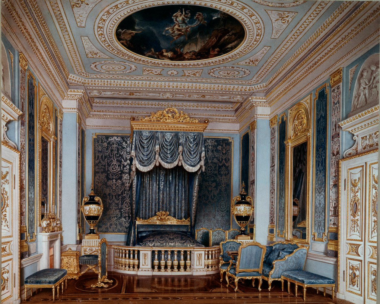 Vista della camera da letto dello Zar Alessandro II (1818-1881) al Palazzo di Gatchina da Luigi Premazzi