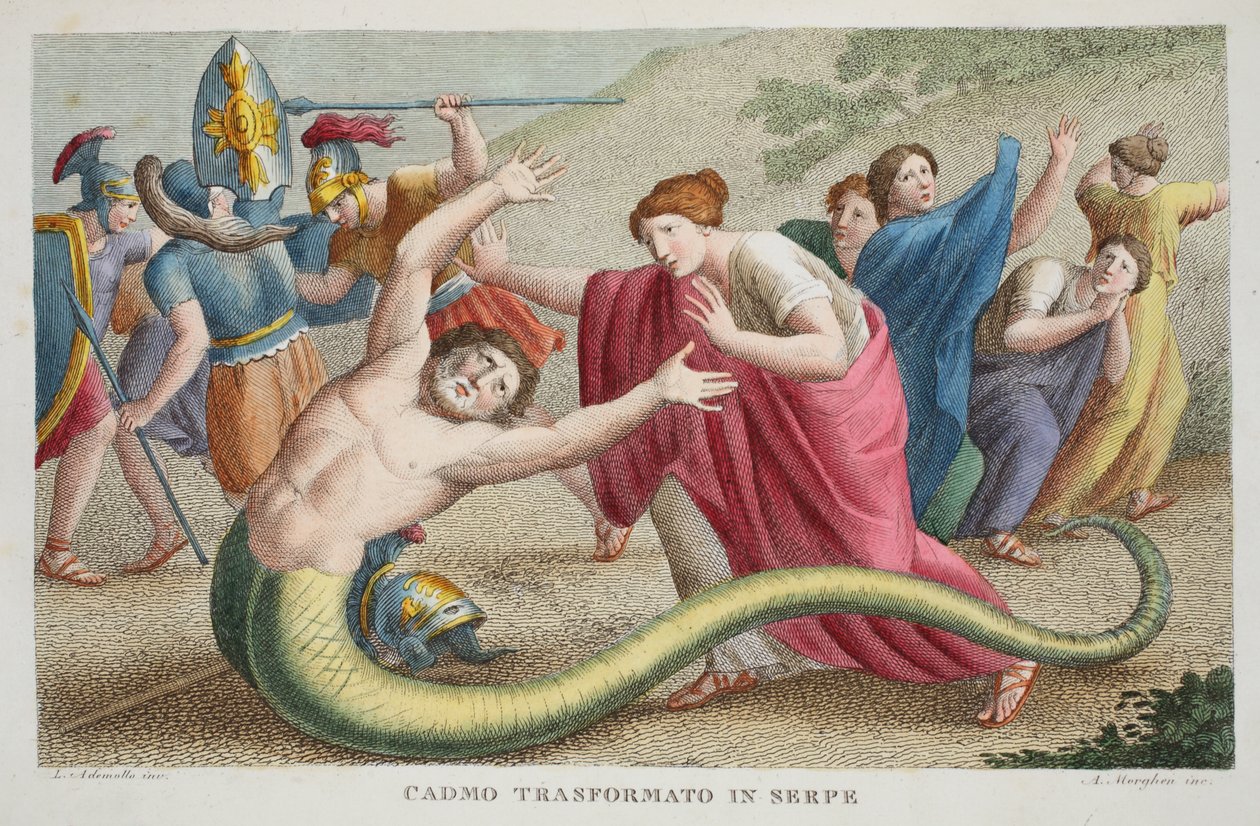 Cadmo trasformato in serpente, Libro IV, illustrazione dalle 