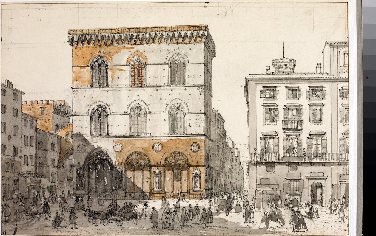 Veduta della chiesa di Orsanmichele a Firenze (Acquerello, ca. 1820) da Luigi Garibbo