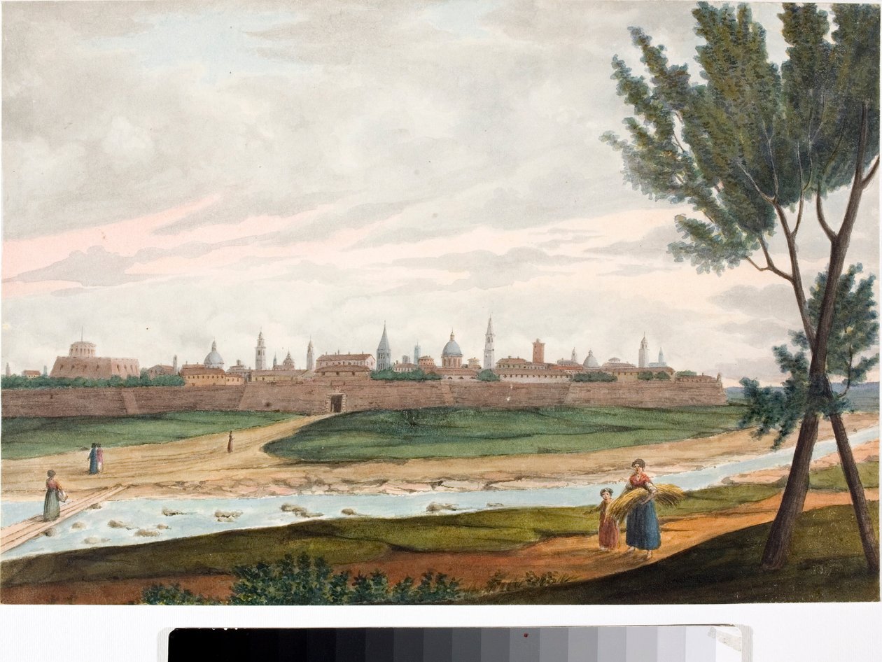 Veduta di una città murata, probabilmente Lucca in Toscana da Luigi Garibbo