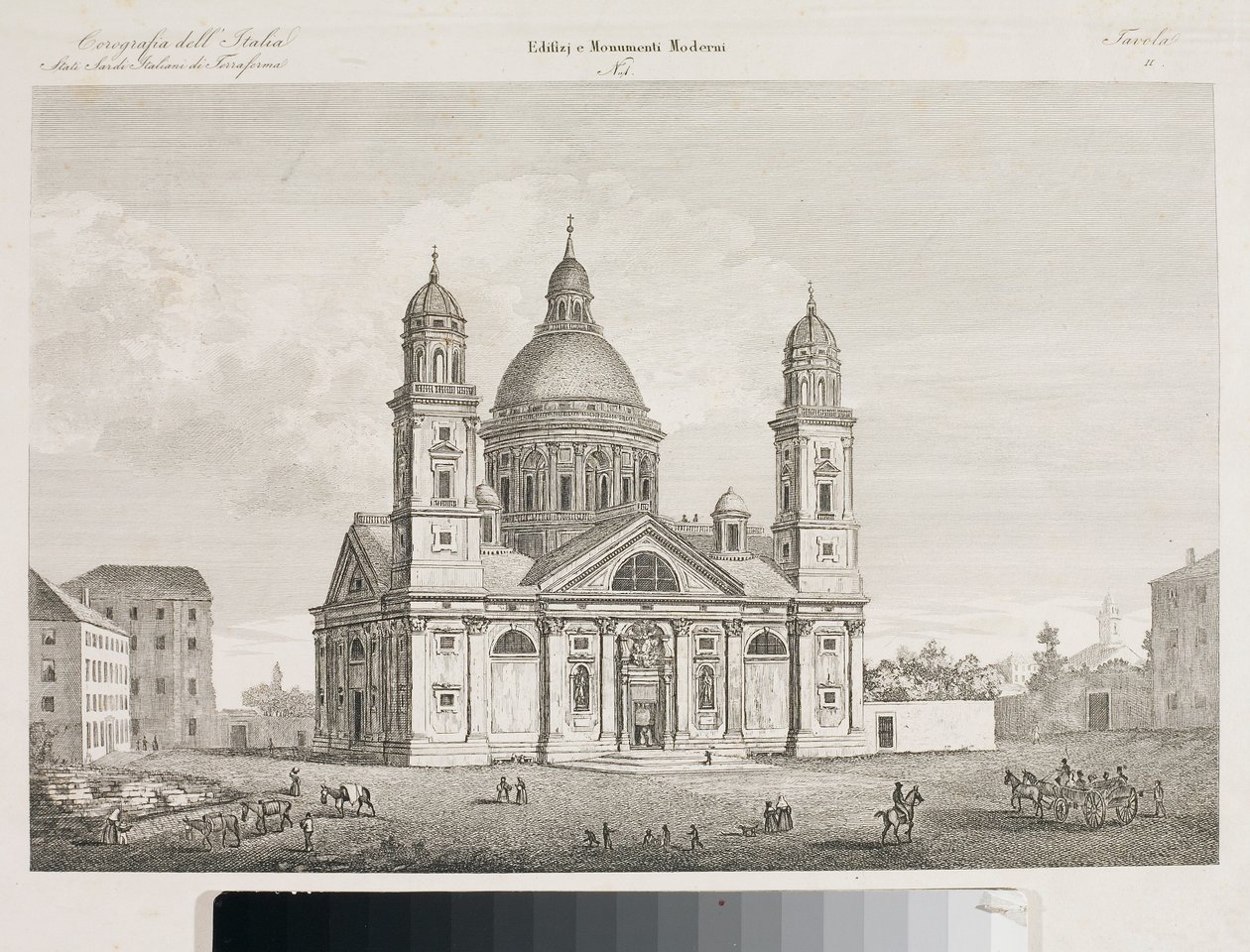 Veduta della Basilica di Santa Maria Assunta di Carignano a Genova (incisione) da Luigi Garibbo